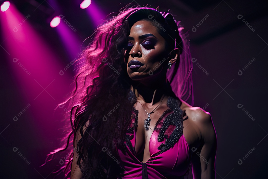 Cantora fazendo show no palco.