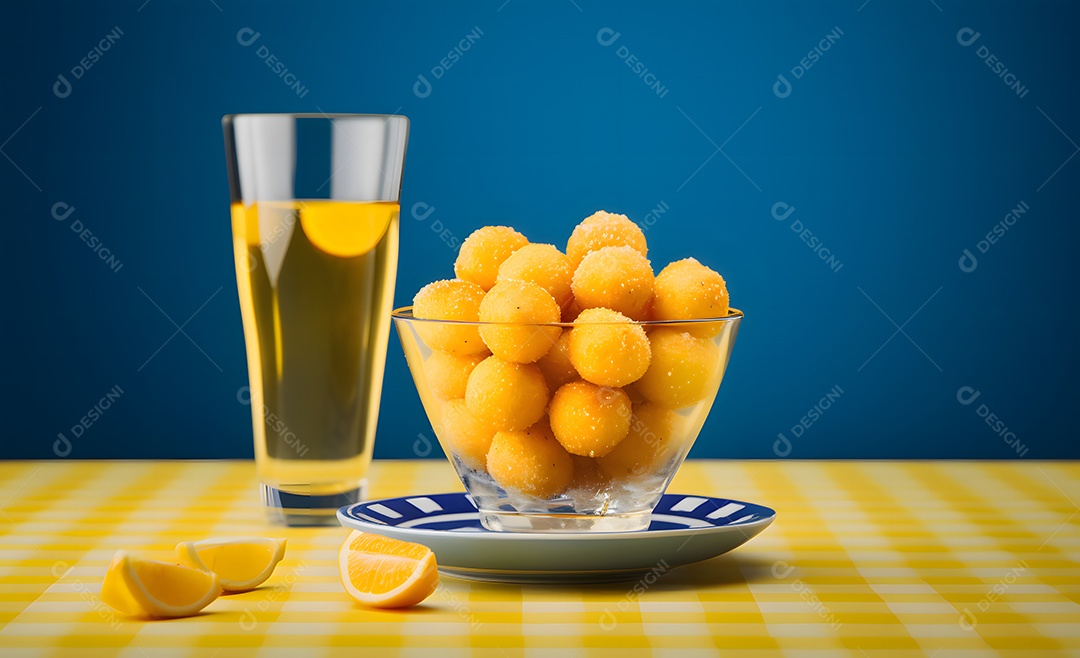 Tigela com deliciosas bolinhas de queijo com bebida