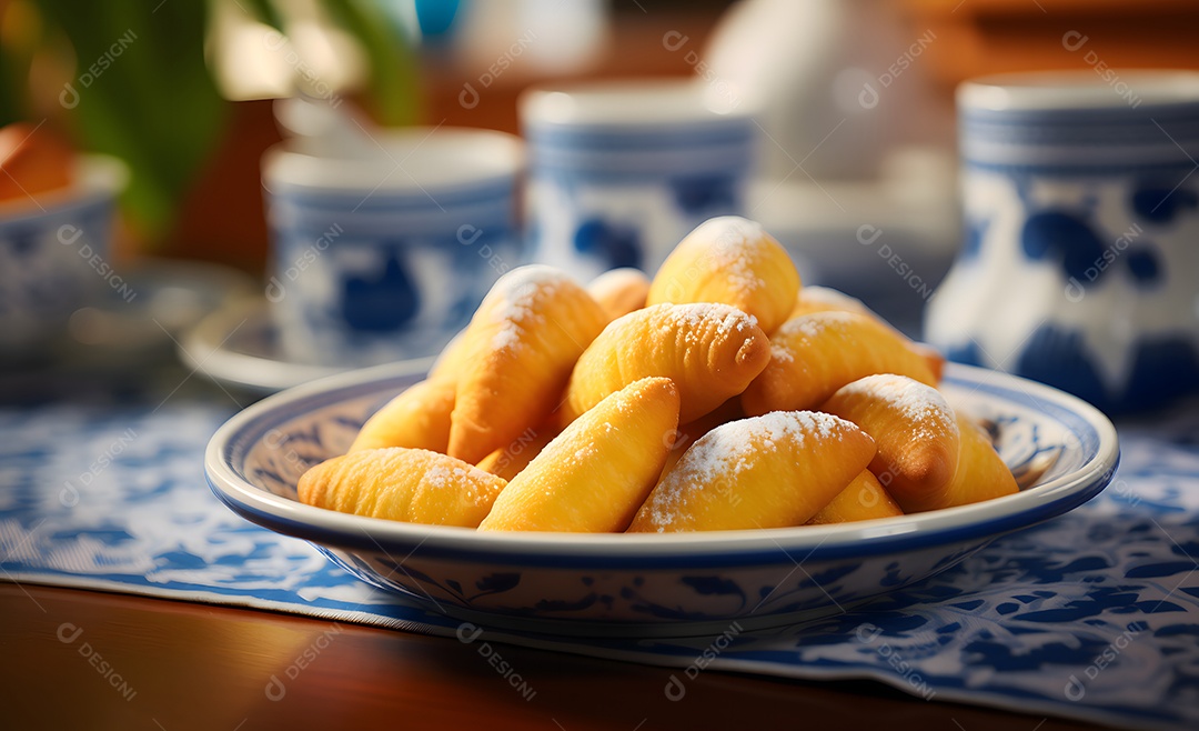 Tigela com deliciosas rosquinhas açucaradas