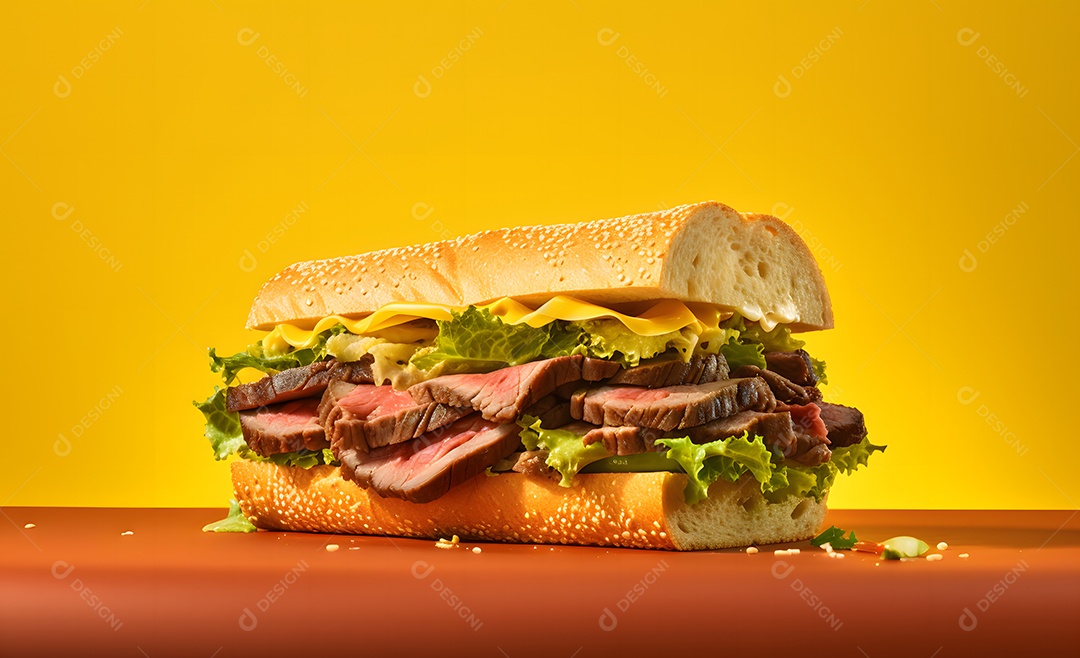 Delicioso sanduíche saudável carne e salada