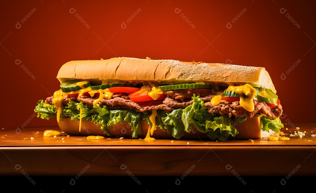 Delicioso sanduíche saudável de carne e salada