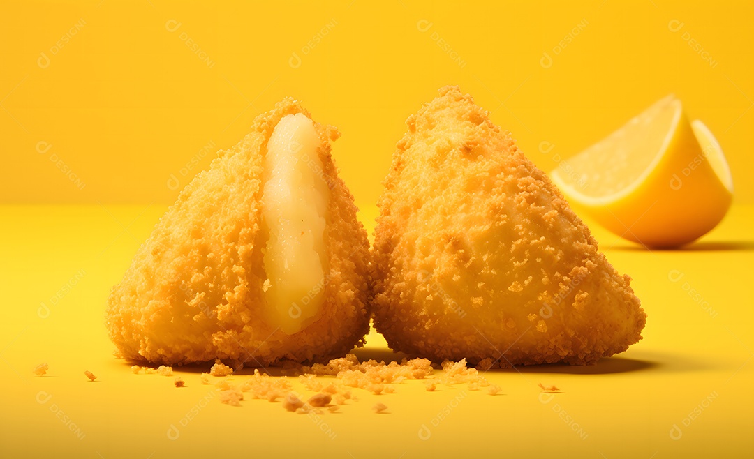 Deliciosos rissoles em fundo amarelo