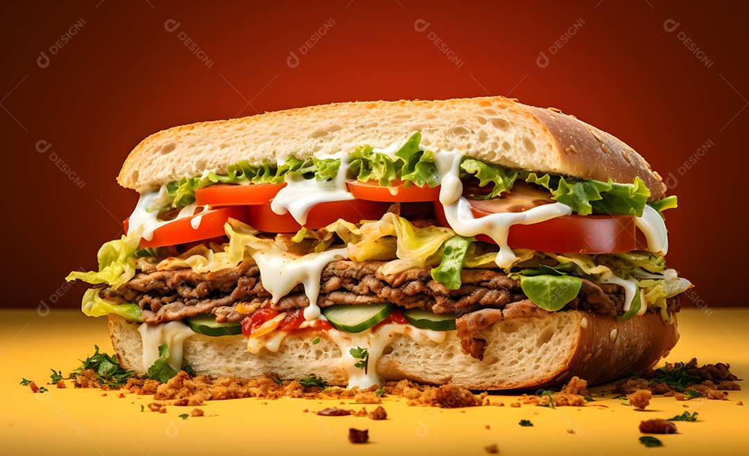 Delicioso sanduíche de carne com salada