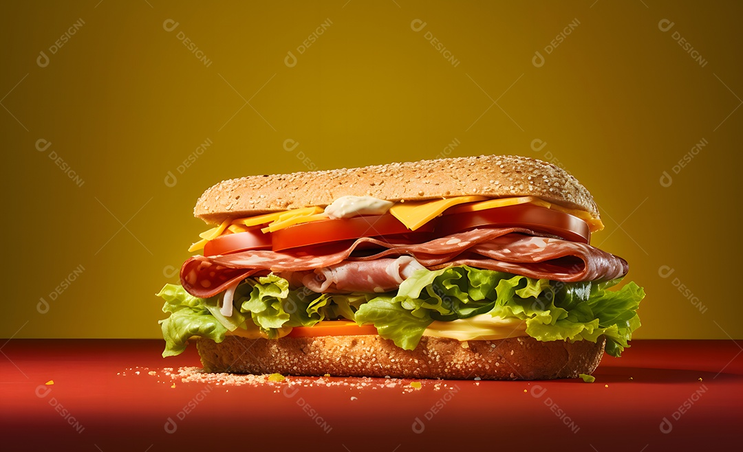 Delicioso sanduíche de presunto com salada