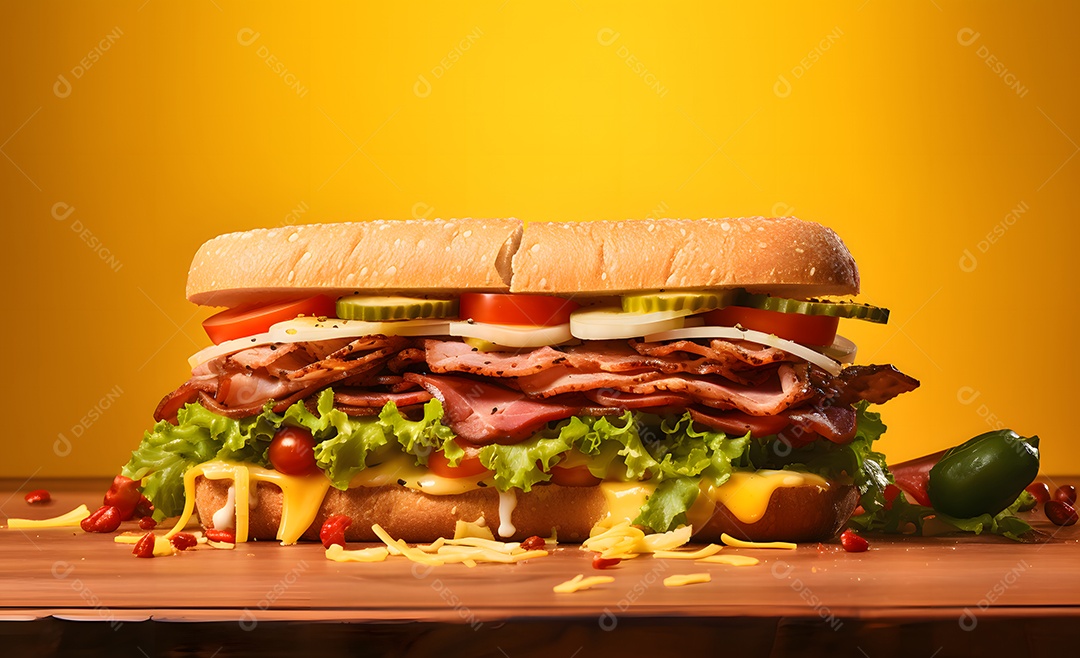 Delicioso sanduíche de presunto com salada