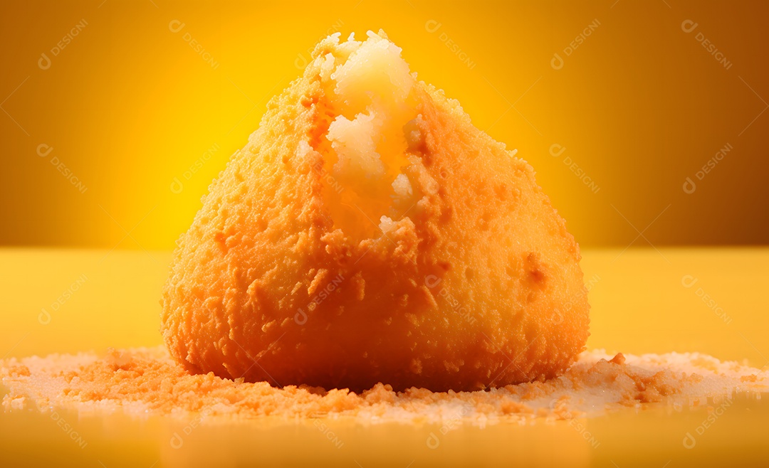 Deliciosa coxinha de frango em fundo amarelo