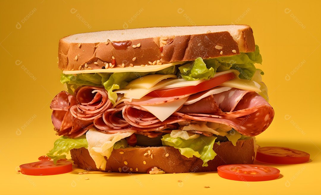 Delicioso sanduíche de presunto com salada