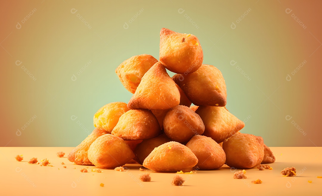 Pilhas de coxinha frita sobre fundo isolado