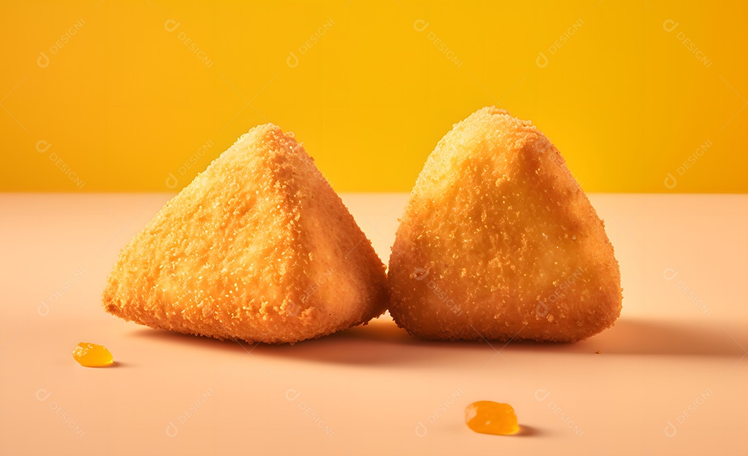 Pilhas de coxinha frita sobre fundo desfocado