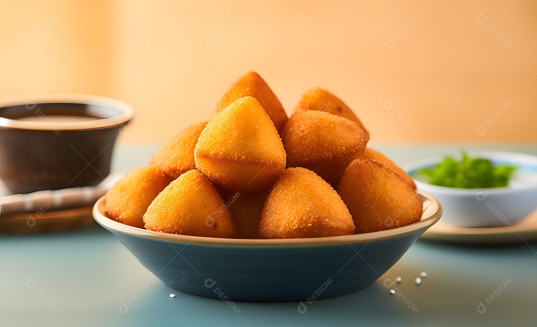 Tigela com deliciosas coxinhas de frango