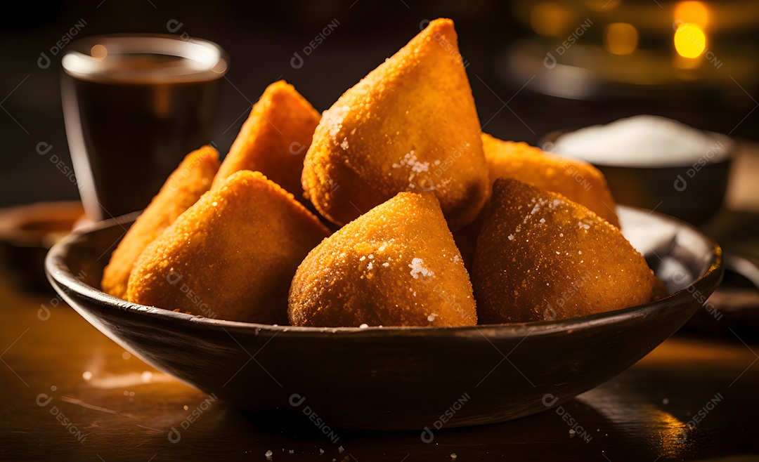 Tigela com deliciosas coxinhas de frango