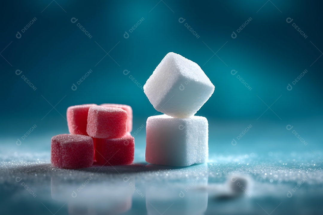 Cubos de açúcar empilhados representando doença diabetes