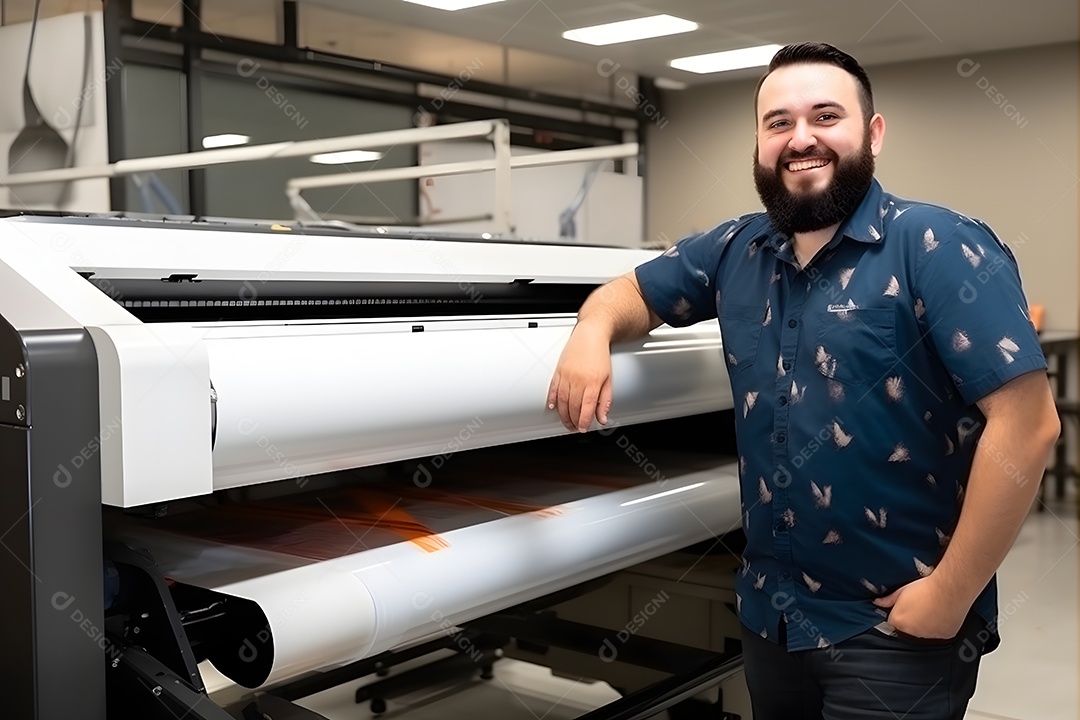 Homem trabalhando na máquina na indústria gráfica