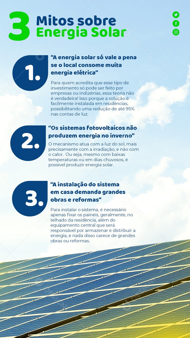 Social Media Story Mitos Sobre Energia Solar PSD Editável