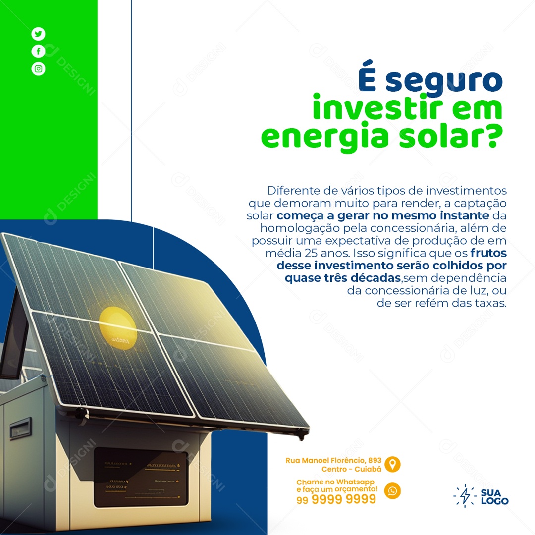Feed Investir Em Energia Solar Social Media PSD Editável