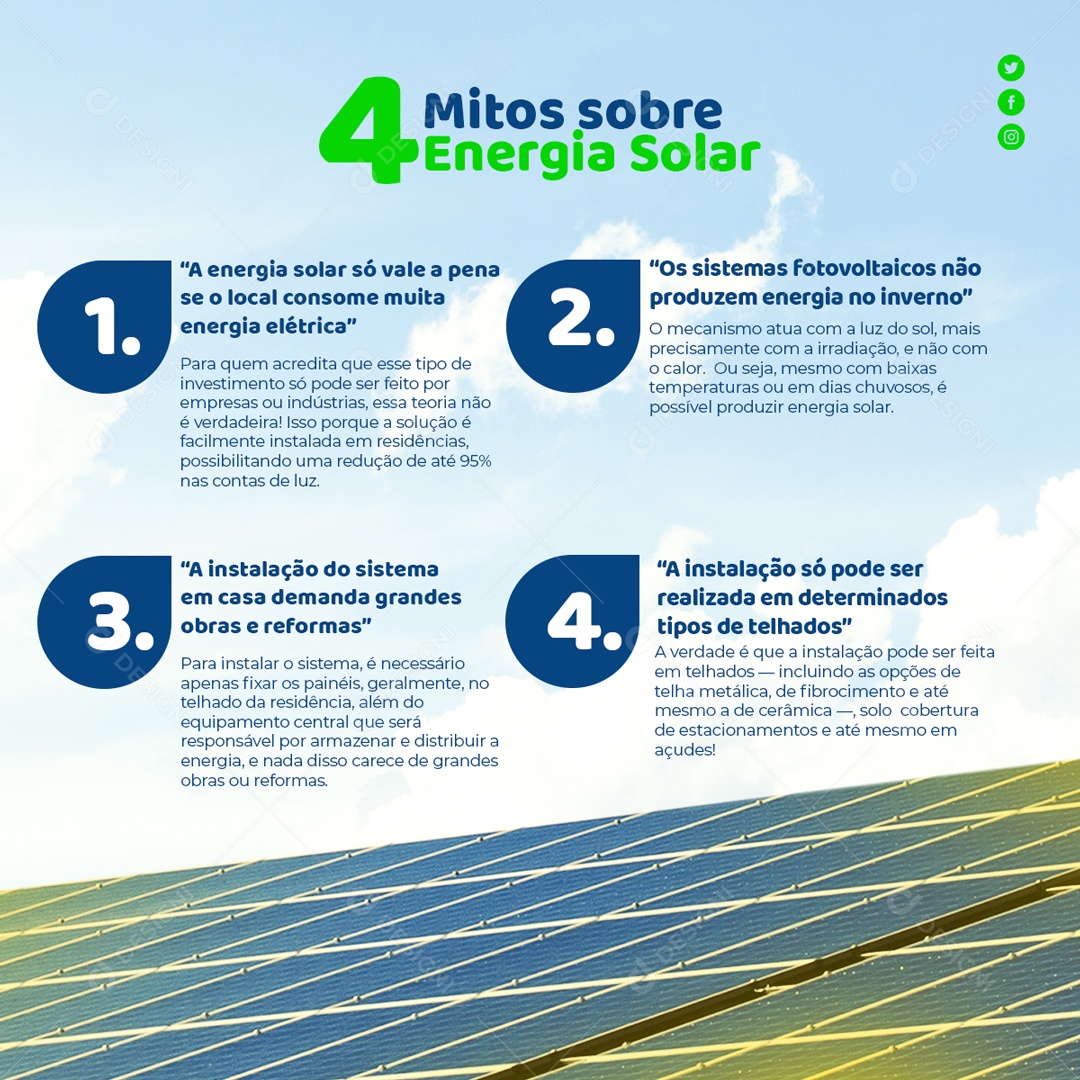 Social Media Feed Mitos Sobre Energia Solar PSD Editável