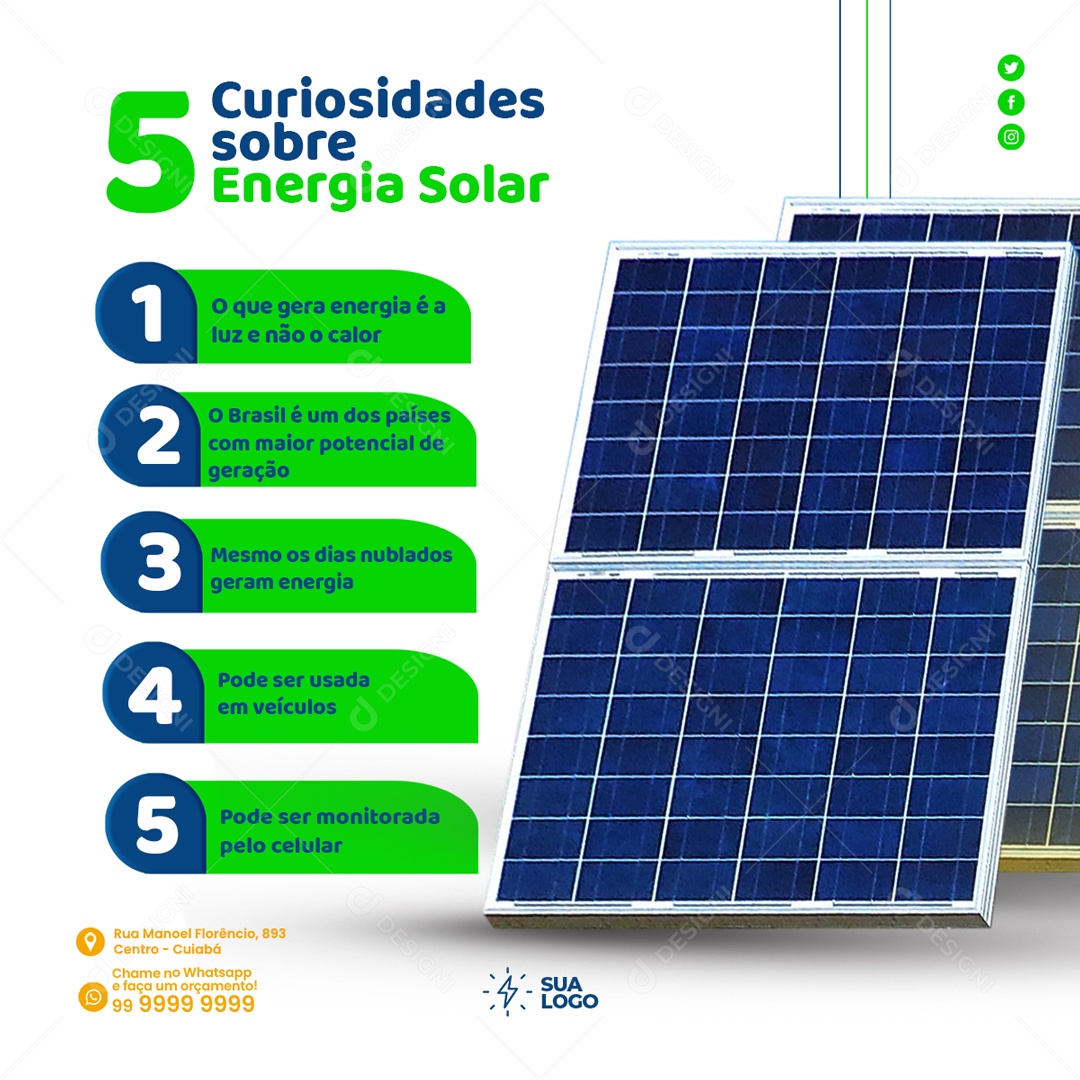 Feed Curiosidades Sobre Energia Solar Social Media PSD Editável