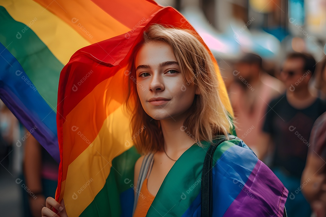 Mulher com bandeira do LGBTQIA