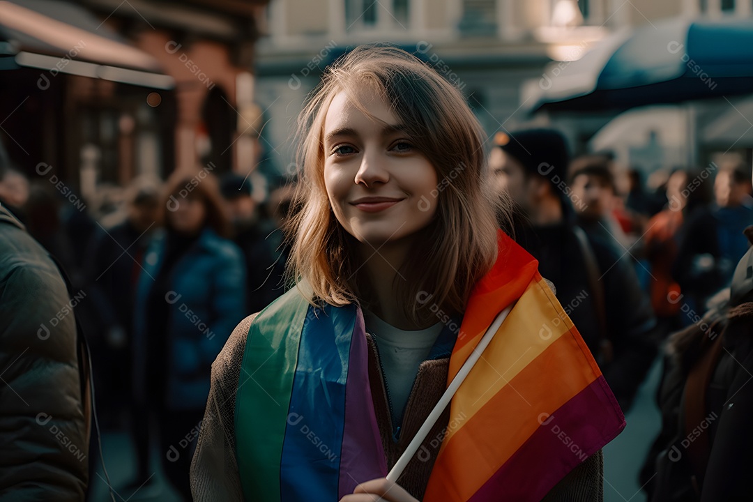 Mulher com bandeira do LGBTQIA