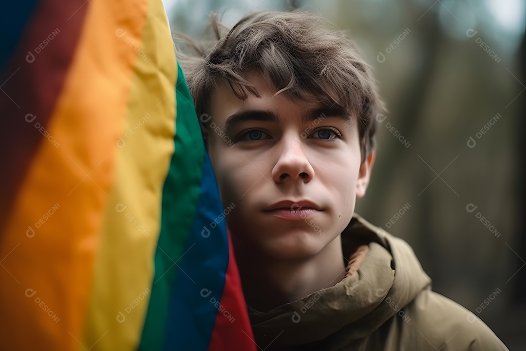 Homem com bandeira do LGBTQIA
