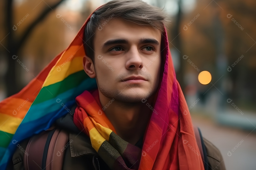 Homem com bandeira do LGBTQIA