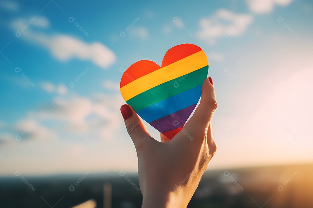 Mãos segurando coração com cores do LGBTQIA
