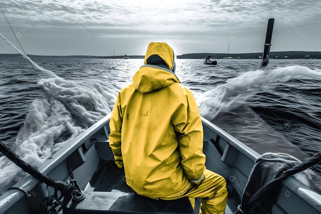 Homem pescador no barco