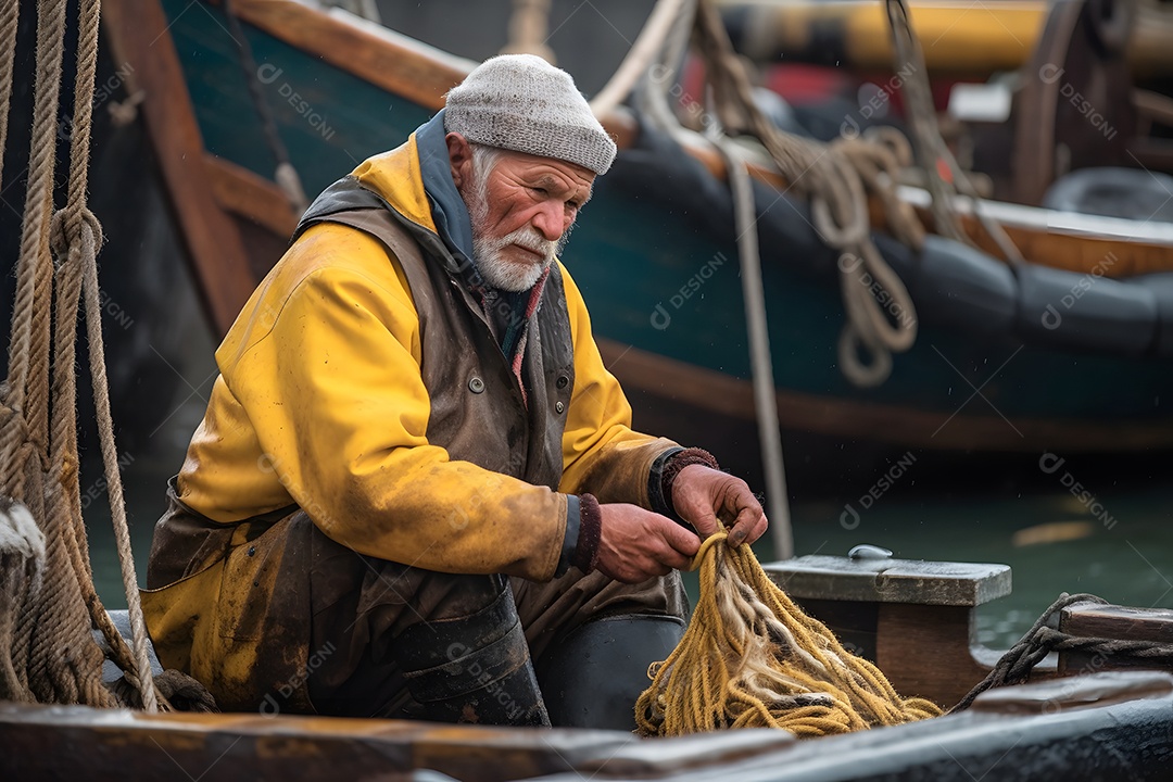 Homem pescador no barco