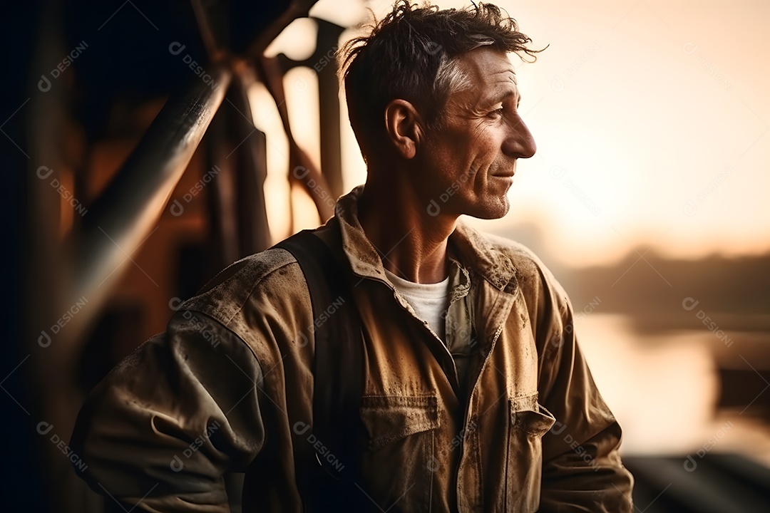 Homem pescador na beira rio