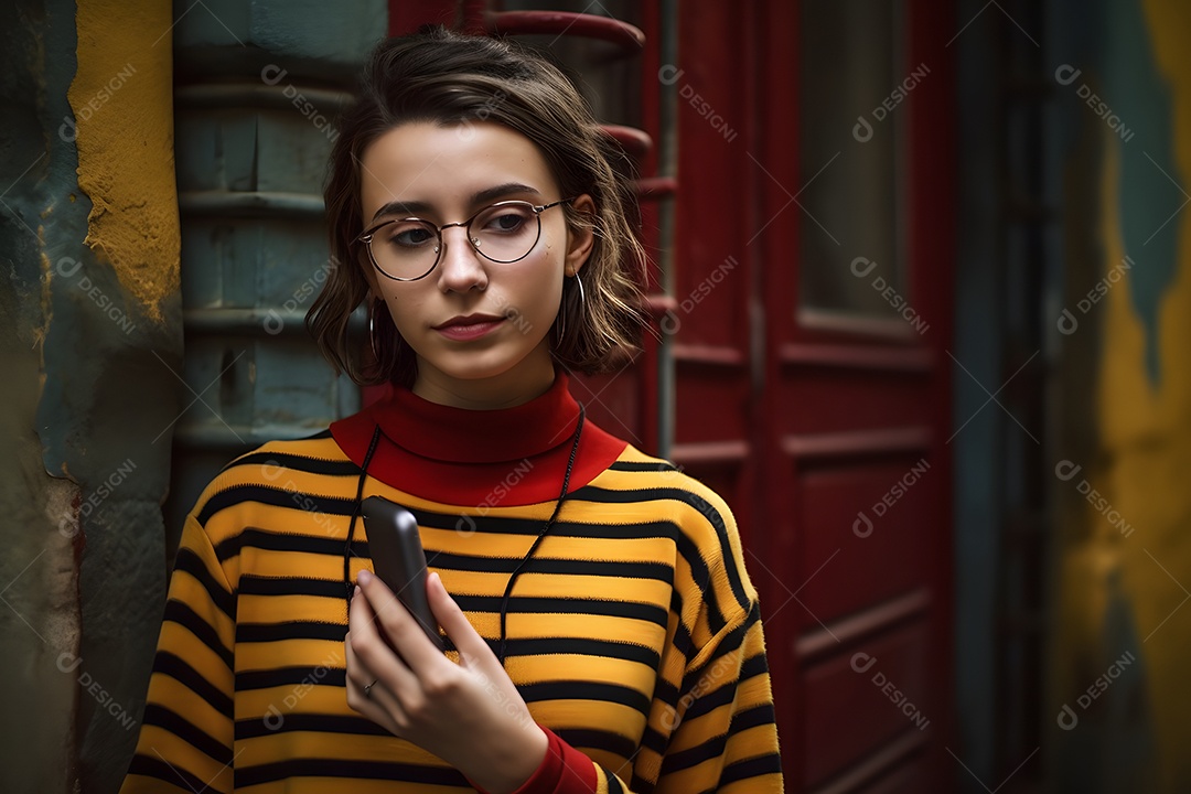 Linda mulher jovem com blusa de frio