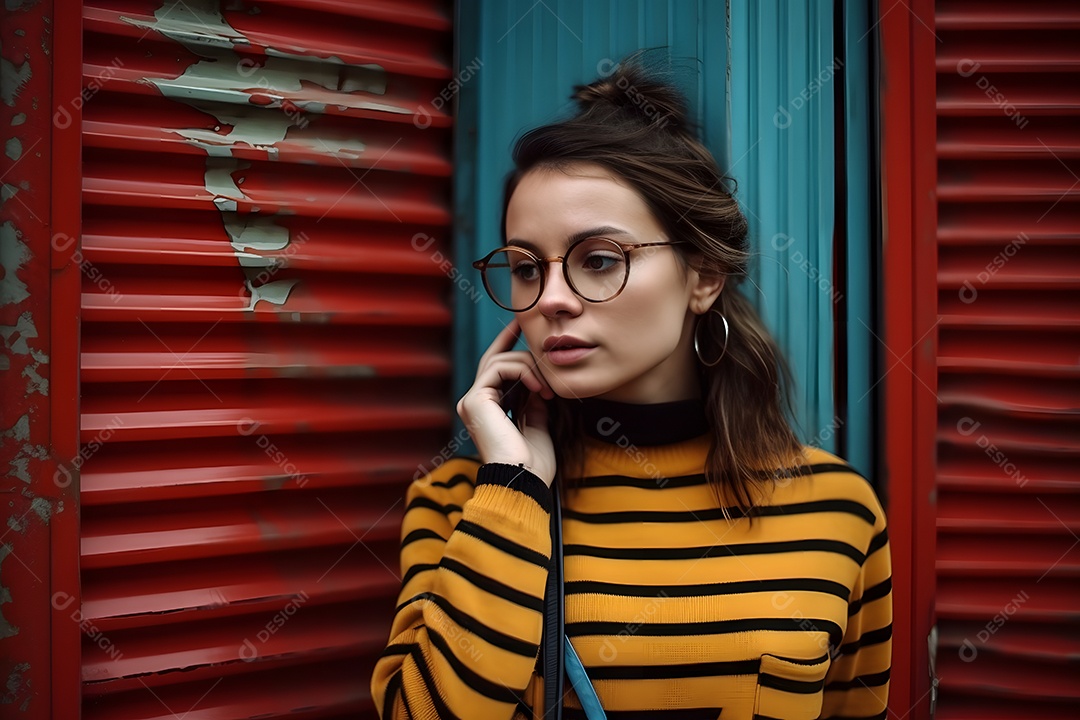 Linda mulher jovem com blusa de frio