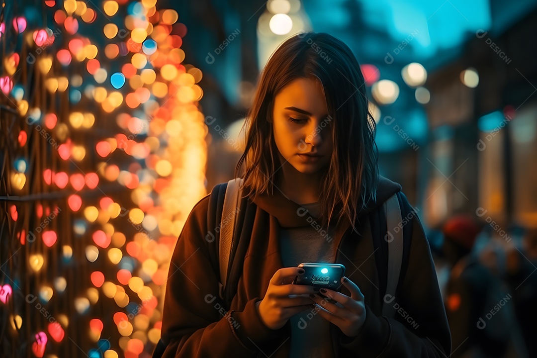 Linda mulher jovem usando celular