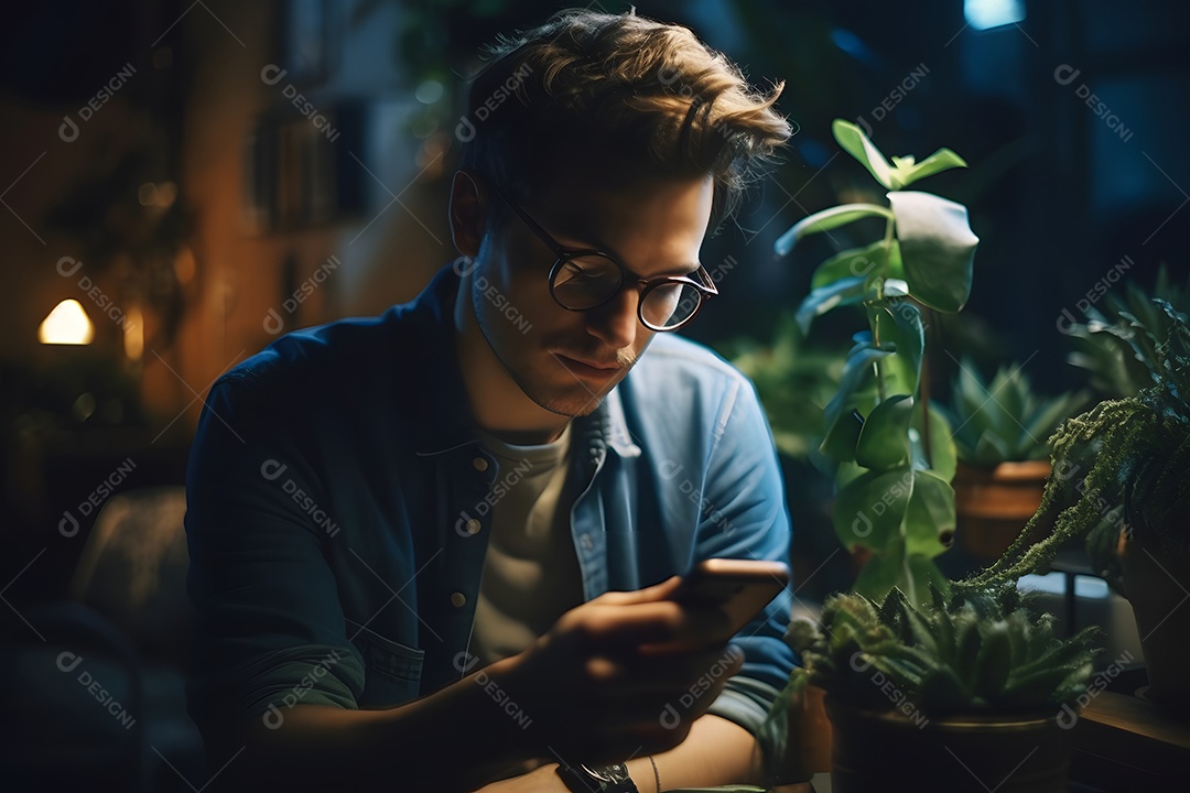 Homem jovem usando celular