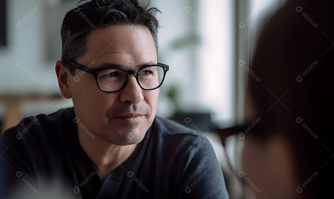 Homem com camisa preta e óculos