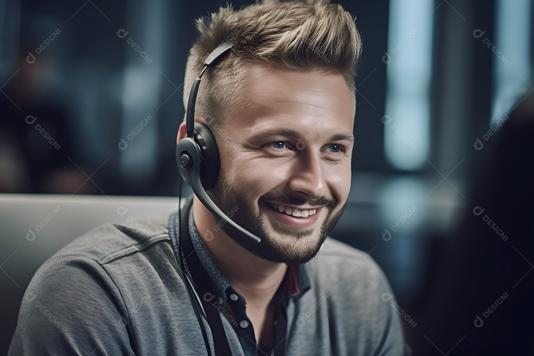 Homem telefonista de fone de ouvido