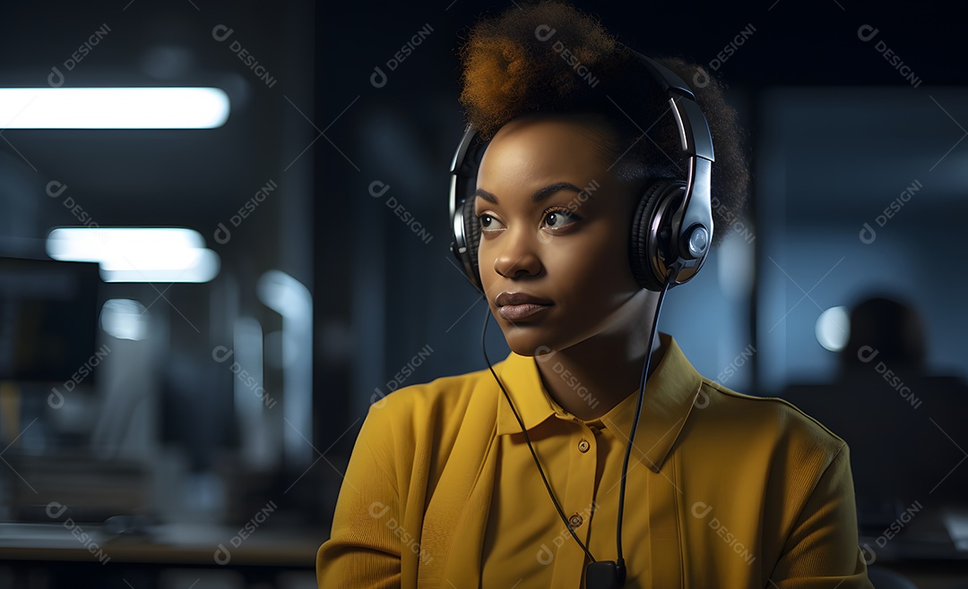 Mulher telefonista de fone de ouvido