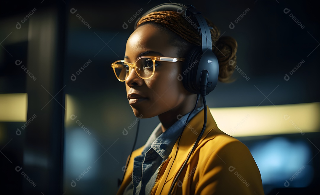 Mulher telefonista de fone de ouvido