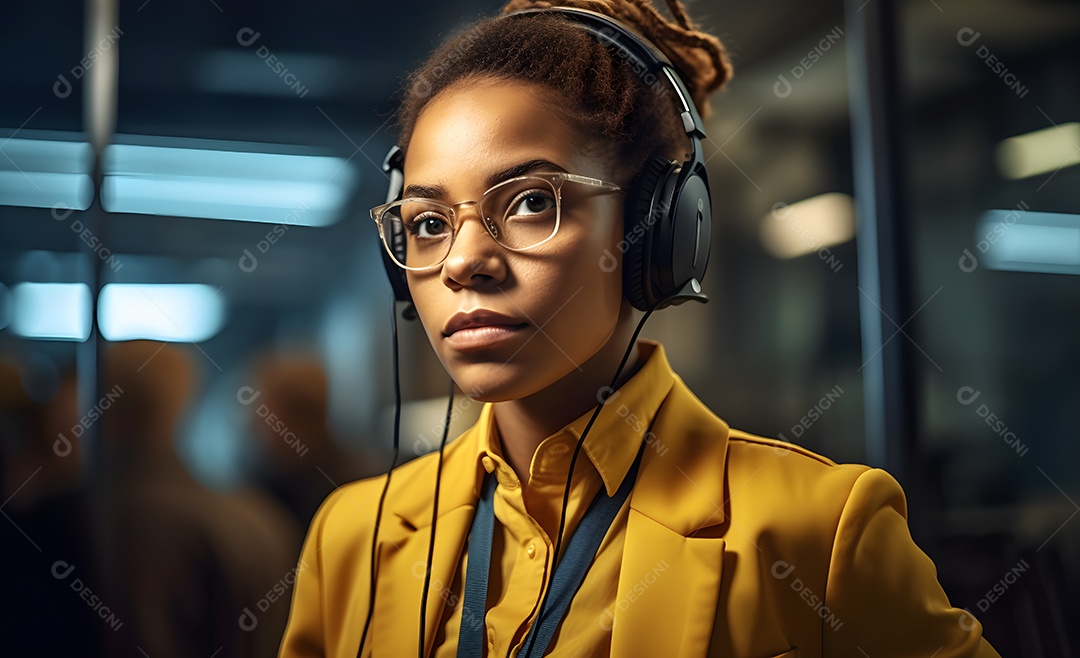 Mulher telefonista de fone de ouvido