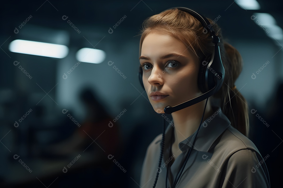 Mulher telefonista de fone de ouvido