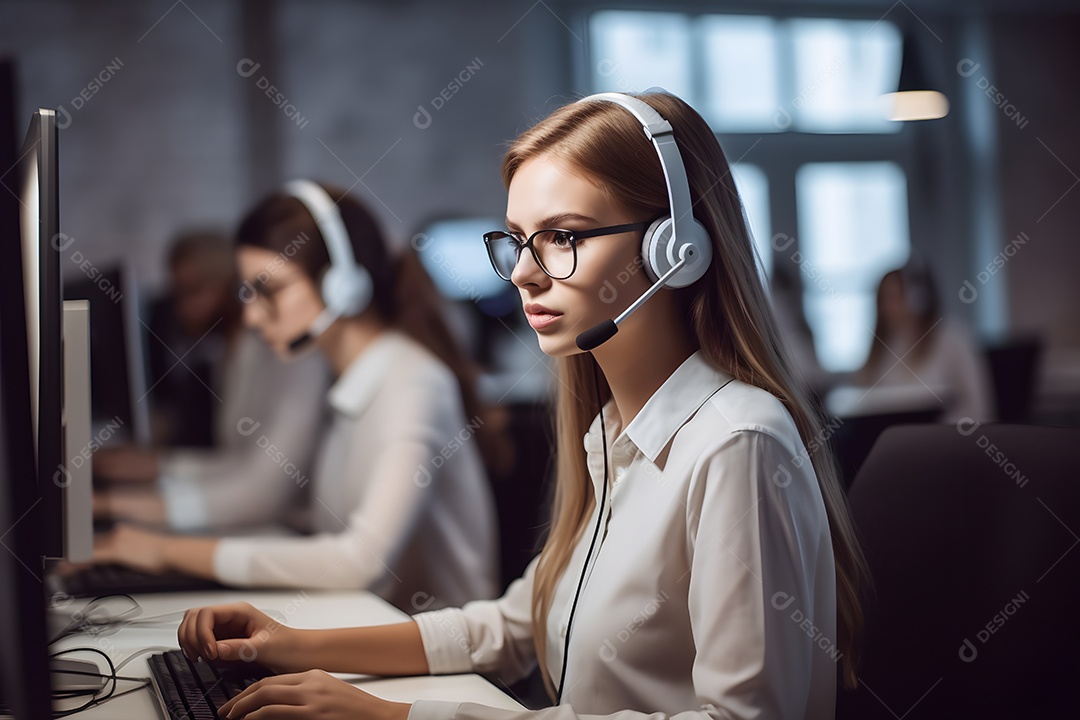 Mulher telefonista de fone de ouvido