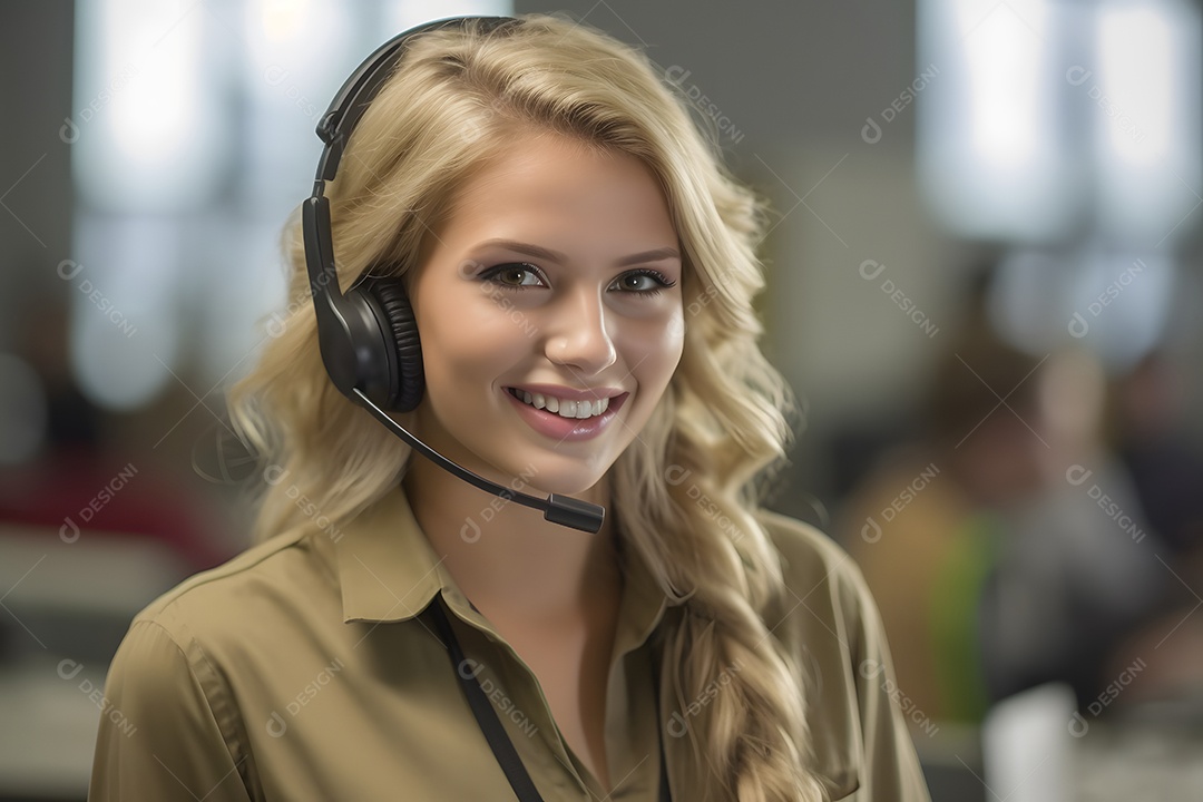 Mulher telefonista de fone de ouvido