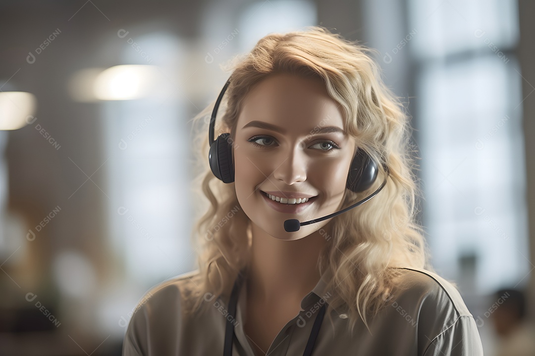 Mulher telefonista de fone de ouvido