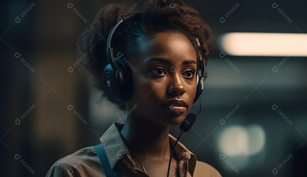 Mulher telefonista de fone de ouvido