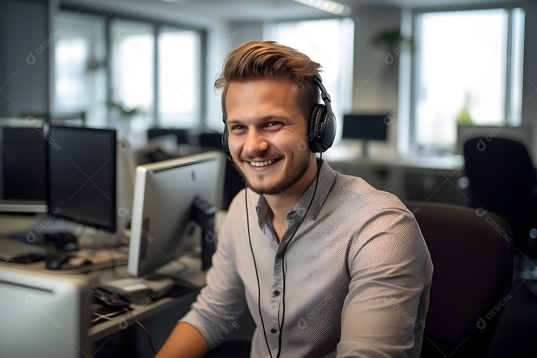 Homem telefonista de fone de ouvido