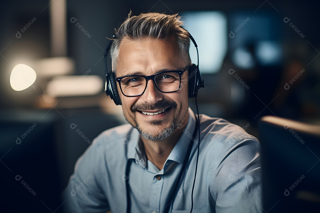 Homem telefonista de fone de ouvido