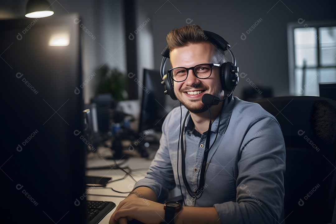 Homem telefonista de fone de ouvido
