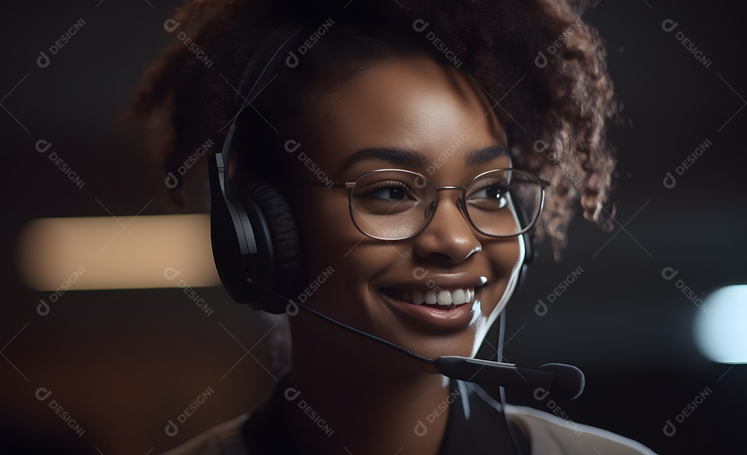 Mulher telefonista de fone de ouvido