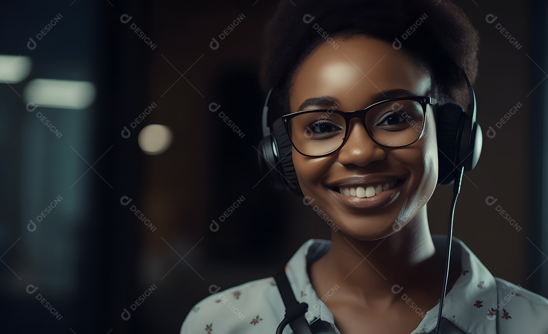 Mulhertelefonista de fone de ouvido