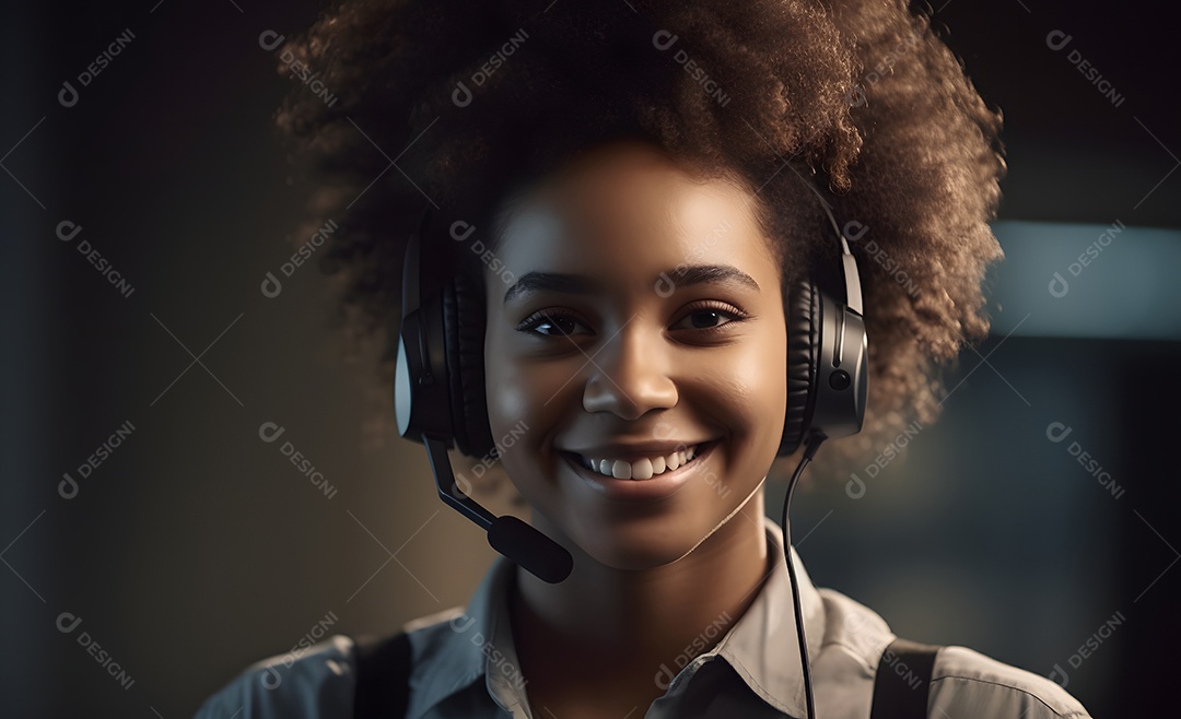 Mulher telefonista de fone de ouvido