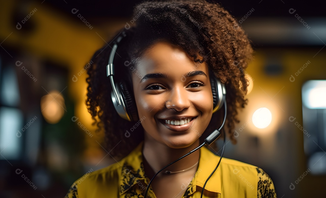 Mulher telefonista de fone de ouvido